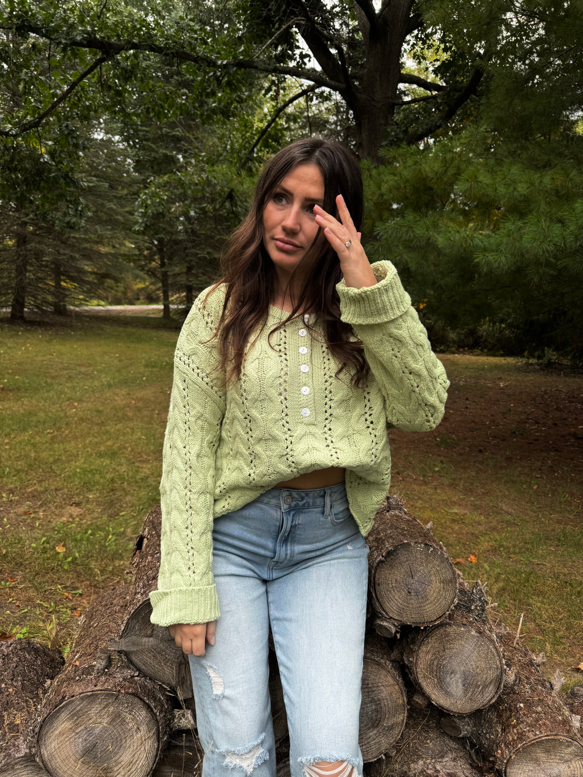 Honeydew Cable Knit Sweater