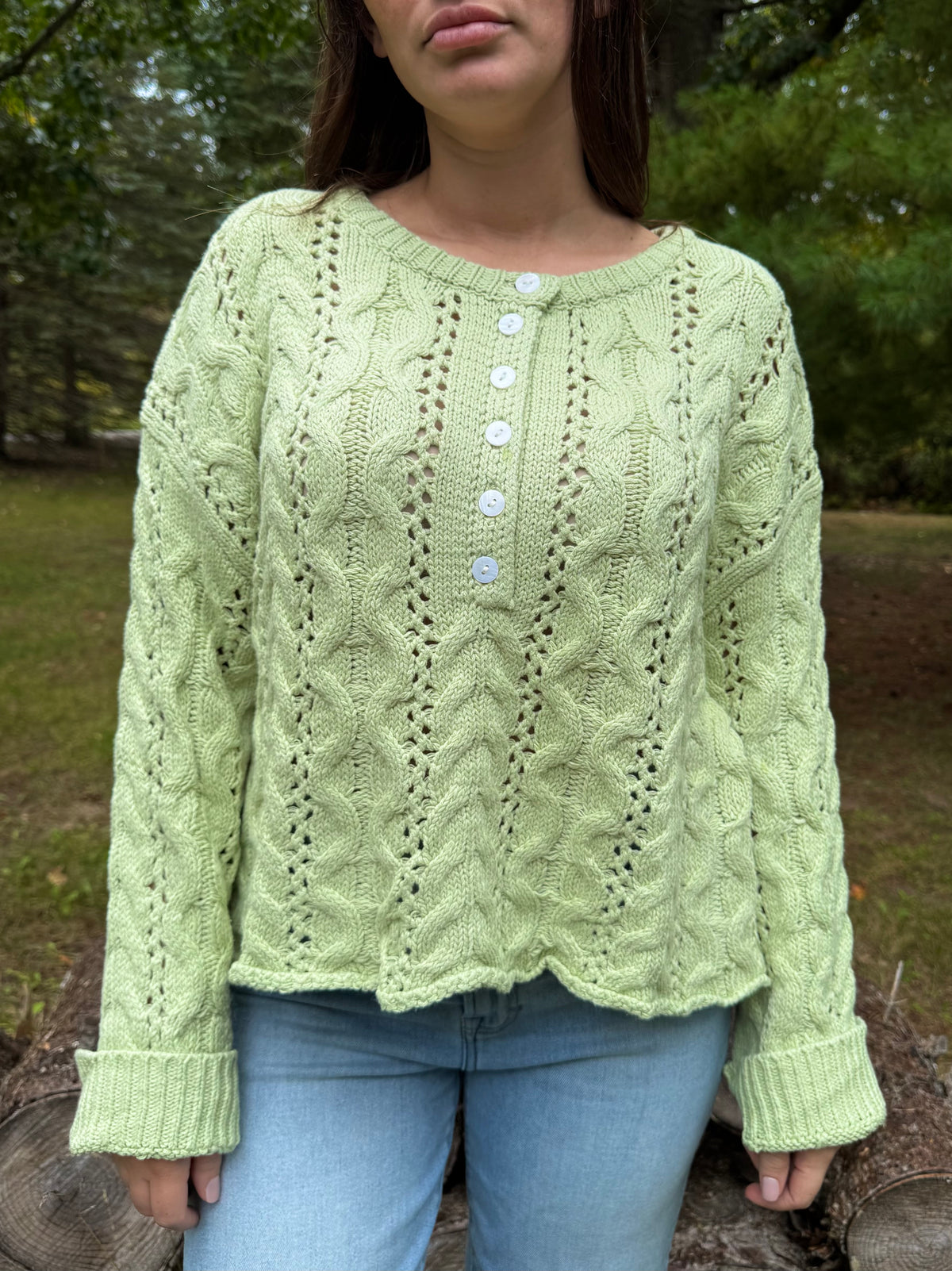 Honeydew Cable Knit Sweater