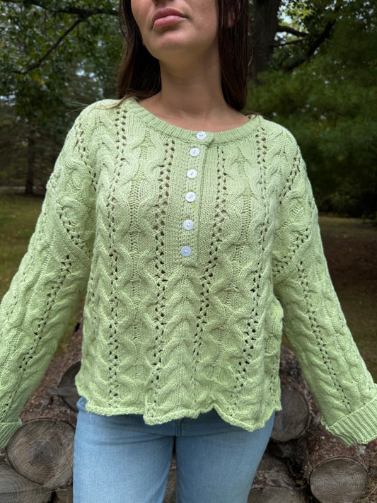 Honeydew Cable Knit Sweater