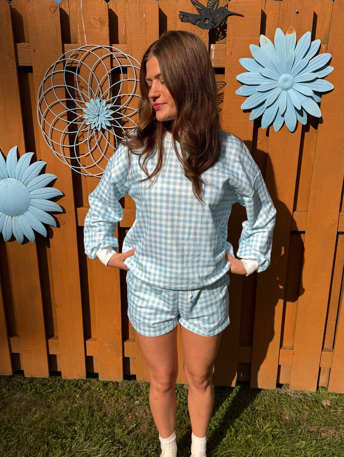 Sky Blue Daydream Gingham Lounge Set