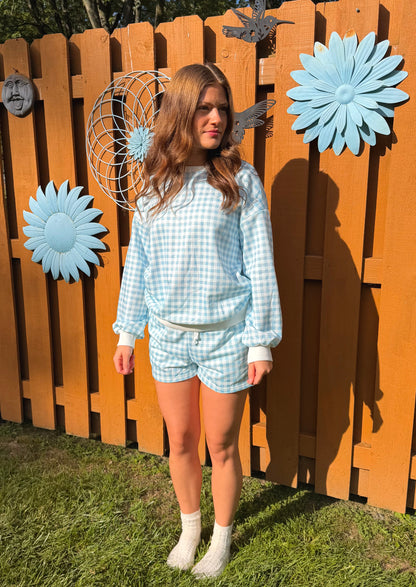 Sky Blue Daydream Gingham Lounge Set