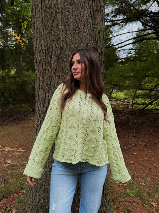 Honeydew Cable Knit Sweater