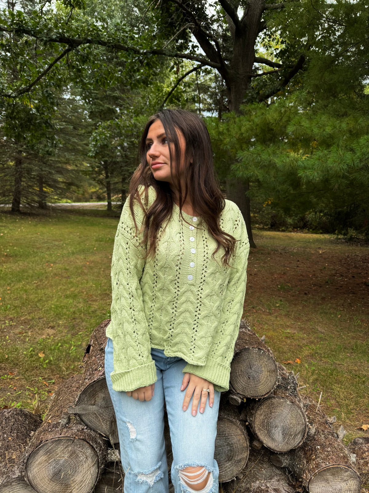 Honeydew Cable Knit Sweater