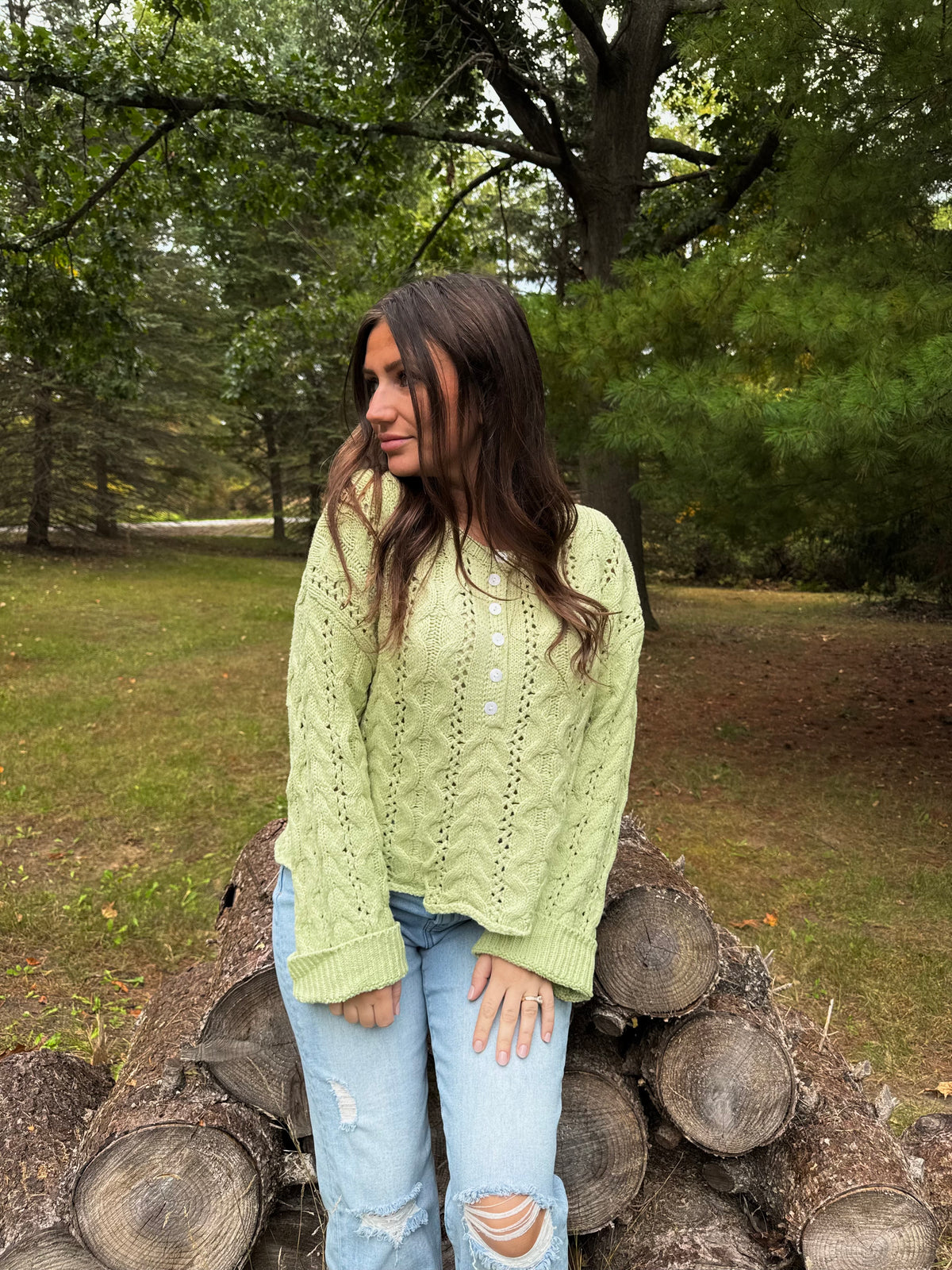 Honeydew Cable Knit Sweater