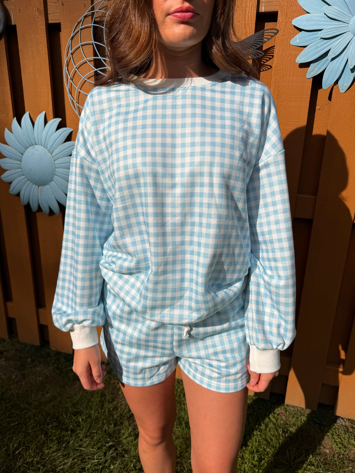 Sky Blue Daydream Gingham Lounge Set